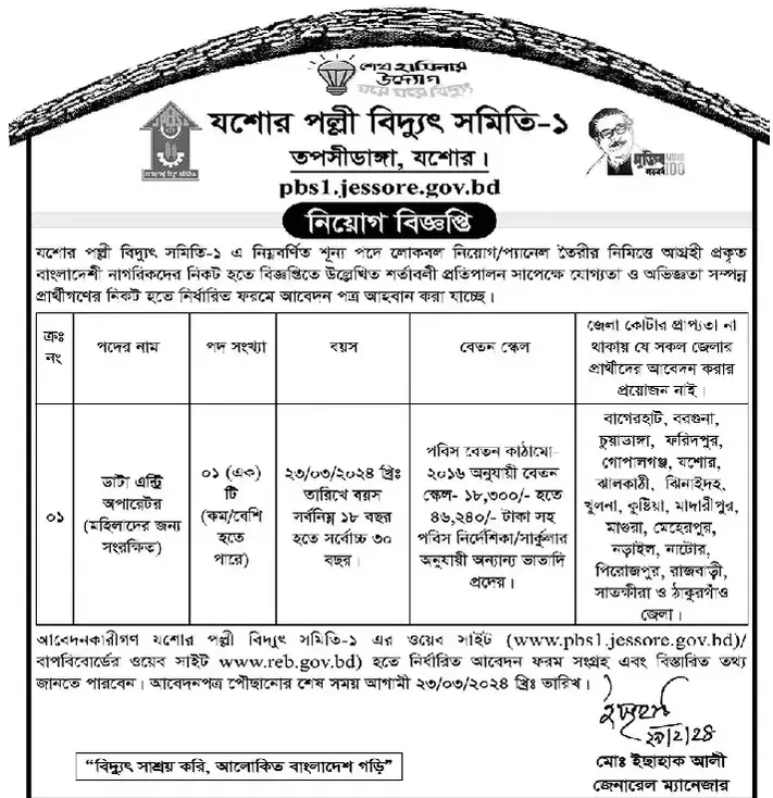 Palli Bidyut Samity Job Circular 2024